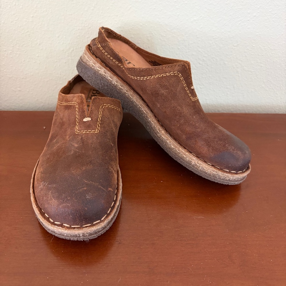 Born Slip-On Clog Mules Womens 6 Brown Leather BR0044657 Rustic Comfort Stitched